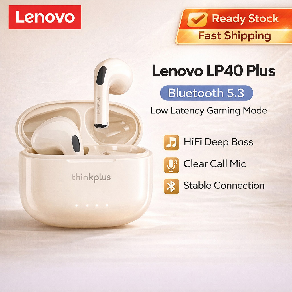 Lenovo LP40 Pro / LP40 Plus หูฟังไร้สาย TWS บลูทูธ 5.3 HD สเตอริโอ Latency ต่ําชุดหูฟังสําหรับเล่นเก