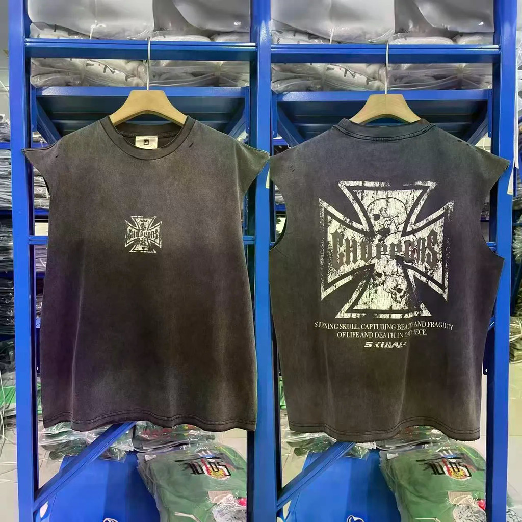 N83Y American Street West ลายศีรษะกะโหลกด้านหลัง เสื้อยืดแขนตัด