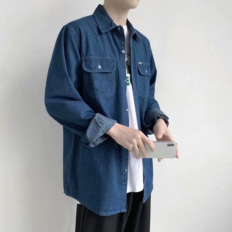 MNO.9 Shirt C009 เสื้อเชิ้ตยีนส์ กระเป๋าหน้า2ข้าง แจ็คเก็ตยีนส์ Man ผู้ชาย Clothing ยีนส์เข้ม ยีนส์อ