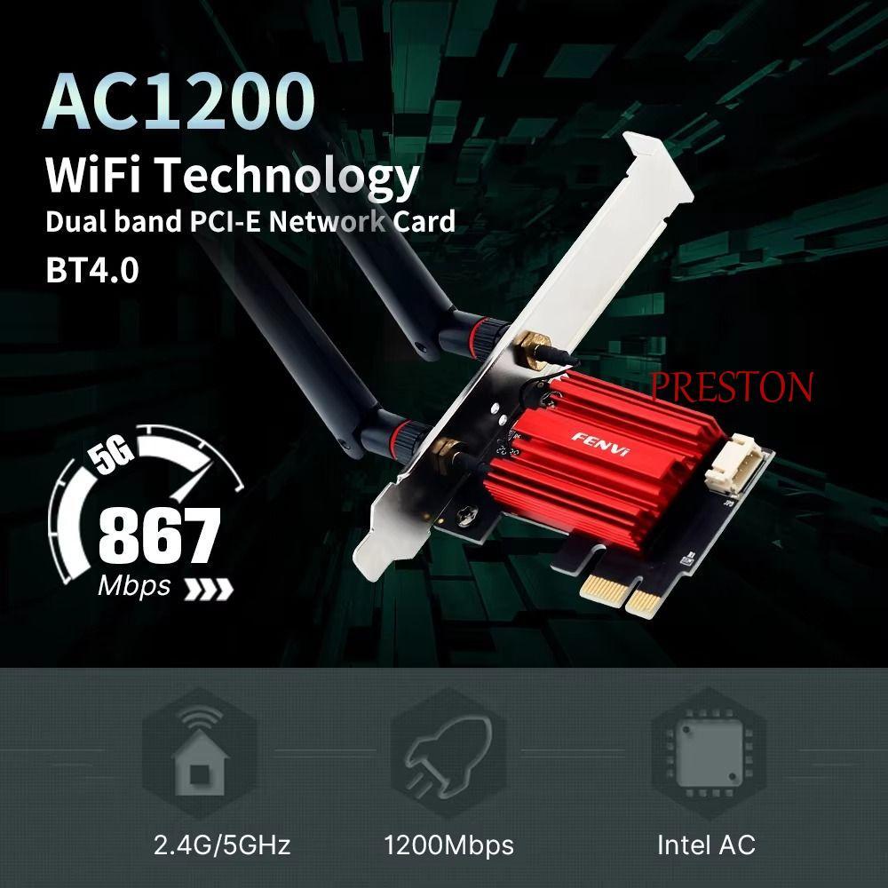 การ์ดเครือข่ายไร้สาย PRESTON, WiFi 5 AC1200 PCIE WiFi Adapter, ทนทานหมุน 2.4G/5GHz ไดรฟ์ฟรีอะแดปเตอร์ USB Wifi สําหรับคอมพิวเตอร์/โทรศัพท์/แท็บเล็ต
