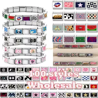 แฟชั่น Star Eye มือแตงโมริมฝีปากหัวใจส่วนบุคคล DIY อิตาเลี่ยน Charm Links Fit 9 มม.สร้อยข้อมือสแตนเลสทําเครื่องประดับ