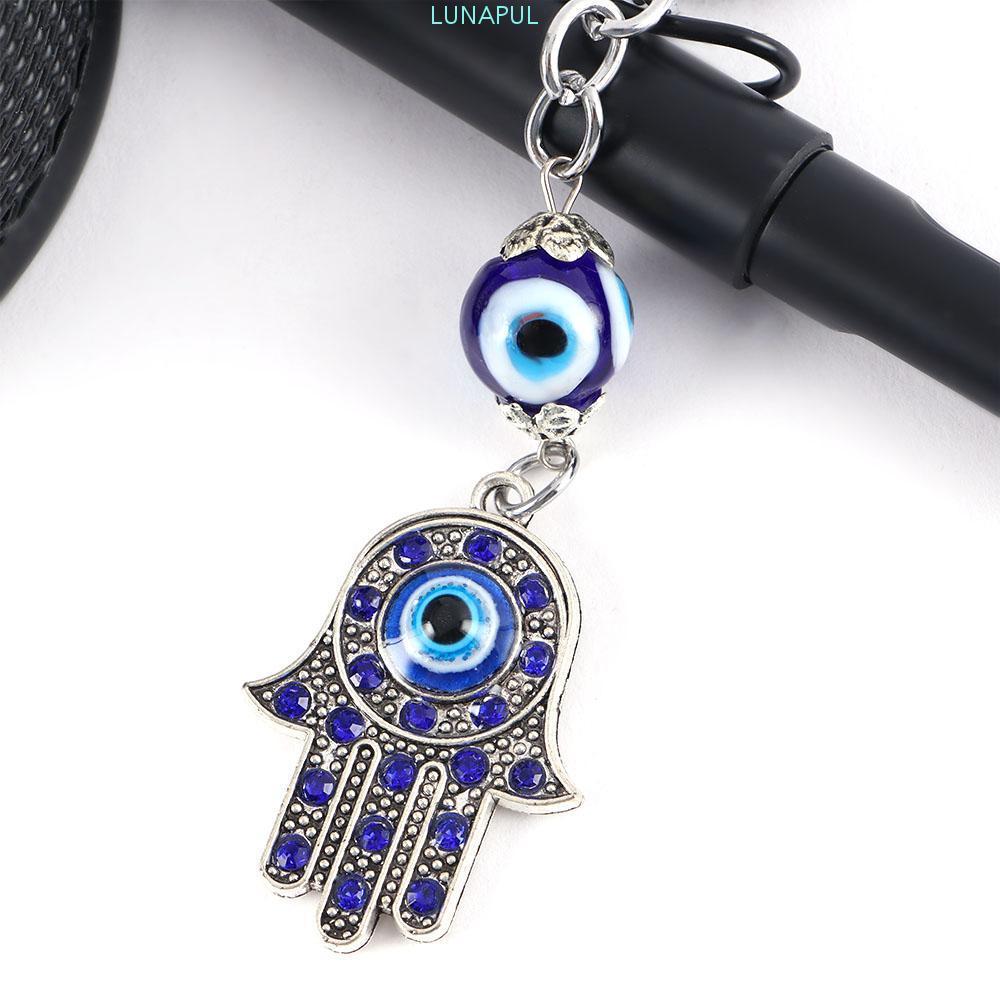 LUNAPUL Fatima เครื่องประดับมือโชคดี Amulet สําหรับผู้ชายผู้หญิง Key Holder Blue Evil Eye