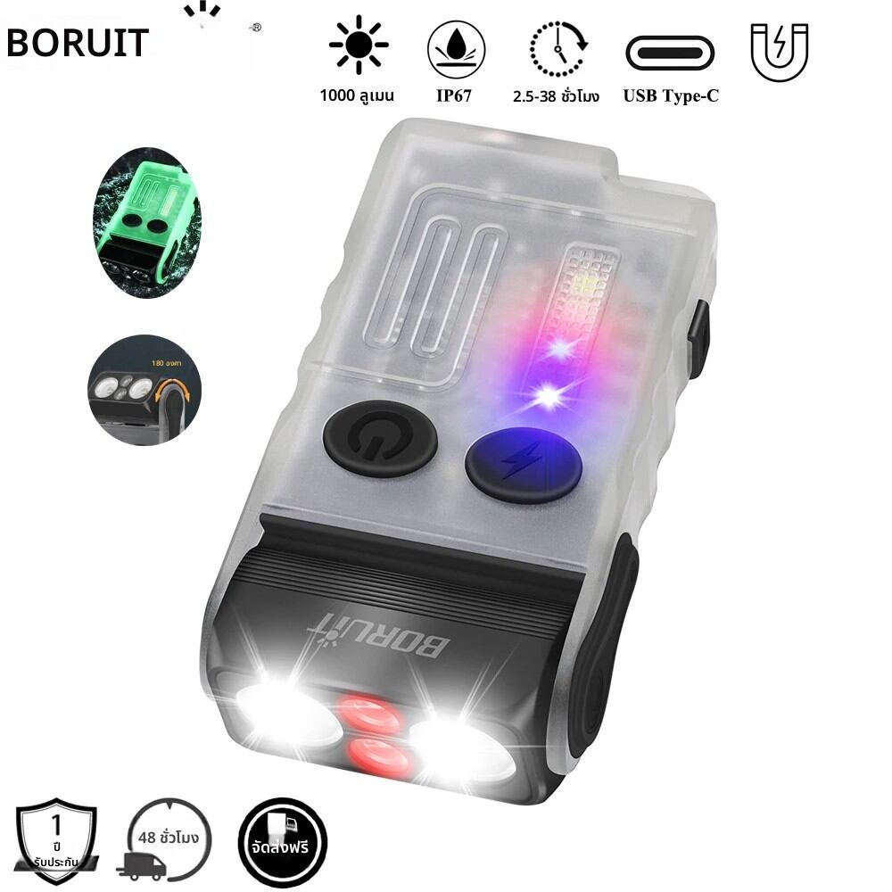 BORUiT V20 ไฟฉายพวงกุญแจ LED หัวหมุนได้ ชาร์จ Type-C มีเสียงกรีดร้อง และใช้งานเป็นแม่เหล็ก สำหรับแคม