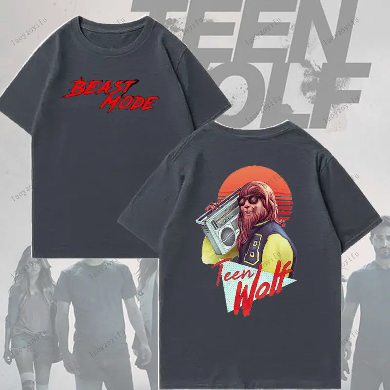 เสื้อยืดลายการ์ตูน Teen Wolf สไตล์โกธิคสำหรับผู้ชายและผู้หญิง เสื้อยืดแฟชั่นคอโอ แขนสั้น