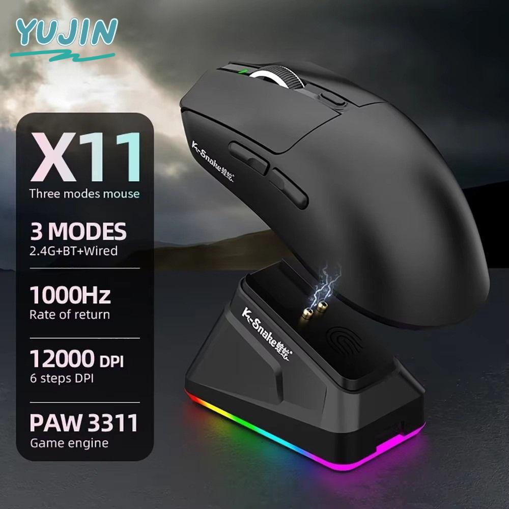 YUJIN เมาส์ไร้สาย, Touch High Precision Tri-Mode Bluetooth Mouse, Ergonomic X11 PAW3311 โปรแกรม 1200