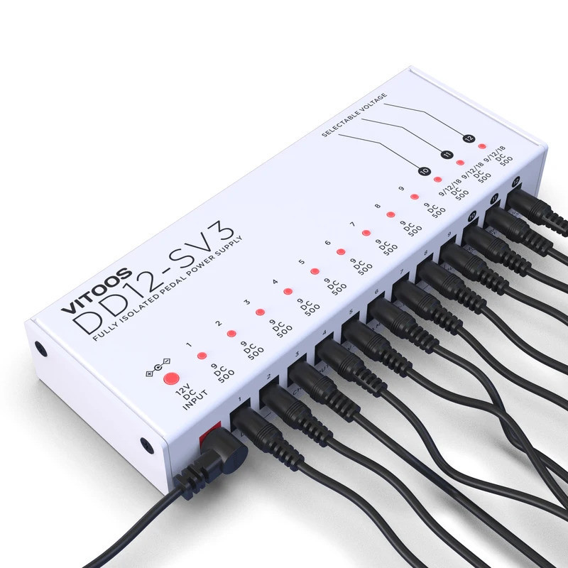 ยี่ห้อใหม่ VITOOS DD12-SV3 เอฟเฟกต์เหยียบแหล่งจ่ายไฟแยกเต็มรูปแบบกรอง ripple ลดเสียงรบกวน High Power