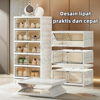 Kotak Sepatu Lipat Rak Bebas Instalasi - Lemari Sepatu Tertutup Multifungsi Simpan Sepatu
