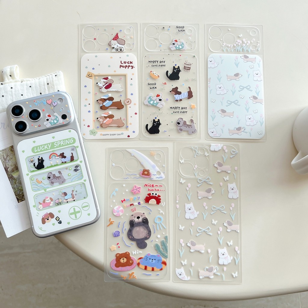 INS การ์ตูน Otter Crab Puppy Tulip รูปแบบสําหรับ iPhone 17 Pro Max 17 Pro 16 Pro Max 17 Pro ฟิล์มป้อ