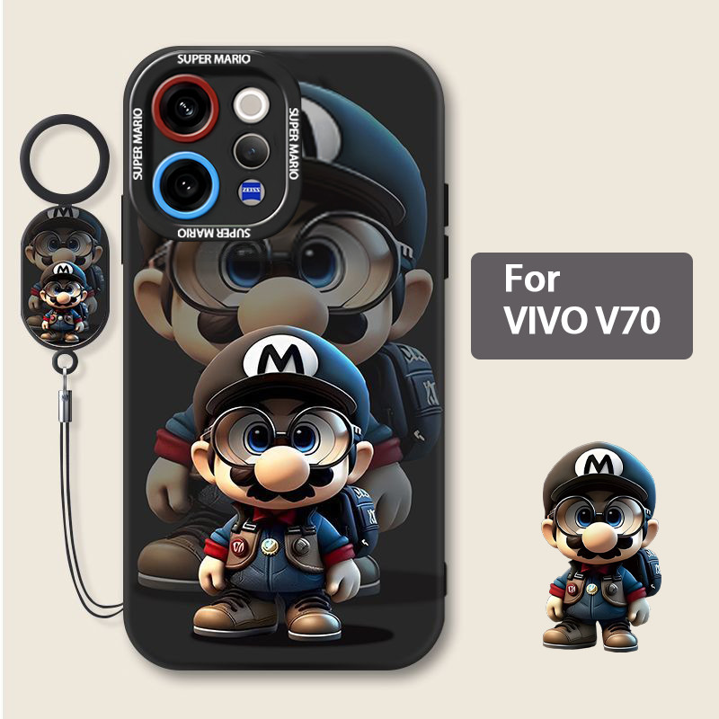 เคส Vivo V70 เคส Vivo V70 FE Case เคสการ์ตูนอนิเมะมาริโอ้ กันกระแทกพร้อมที่ป้องกันกล้อง หนัง สายคล้องโทรศัพท์ ซิลิโคนอ่อนด้าน ป้องกันรอยนิ้วมือ สำหรับเด็กผู้ชาย ผู้ชาย นักเรียน