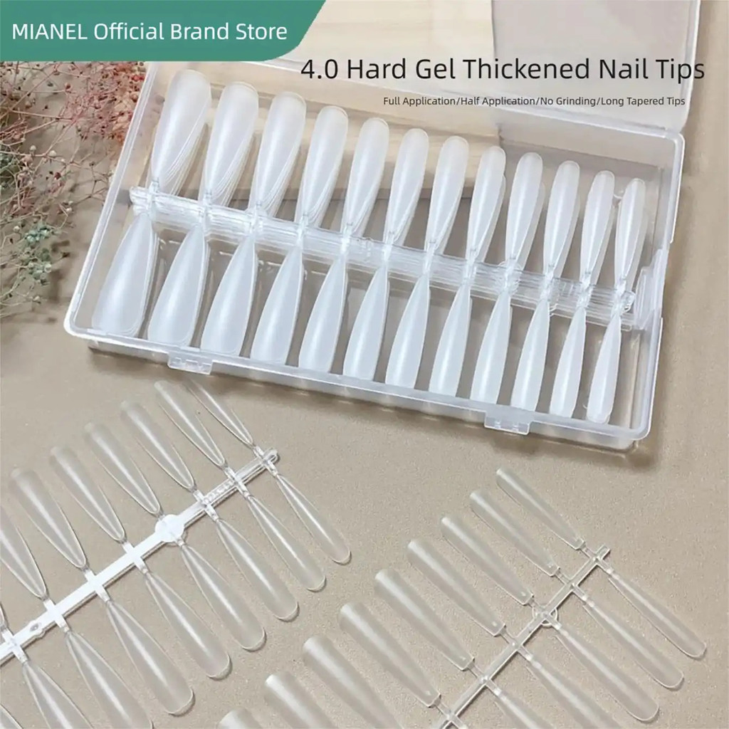 MIANEL แต่งเล็บ 240PCS แผ่นเล็บยาว Hard Extension เล็บเคล็ดลับหนา Slim Fit ยาว Coffin ยาว Stiletto ไม่มี Filing Needed Professional Salon ใช้