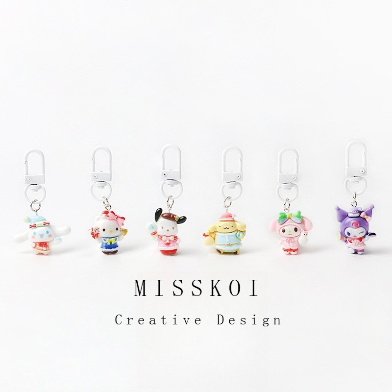 MISSKOI ซีรีย์ Sanrio พวงกุญแจจี้ สีขาว เหมาะสำหรับทุกคน และอุปกรณ์เสริมกระเป๋านักเรียนแบบเป้สะพายหลัง