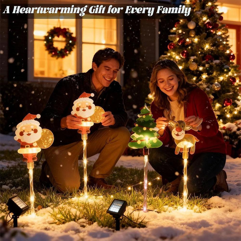 ตกแต่งลานคริสต์มาสพลังงานแสงอาทิตย์, ไฟ Stake กลางแจ้ง 6 แพ็คพร้อมการออกแบบ Santa & Snowflake, B6j3