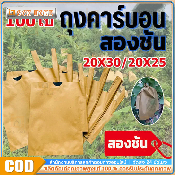 ถุงห่อฝรั่ง คาร์บอนขนาด ถุงห่อผลไม้ 20*30 ซม 100 ใบ ถุงห่อมะม่วงชุนฟงแพค 2 ชั้น กันน้ำ กันแมลงและนก แข็งแรงทนทาน