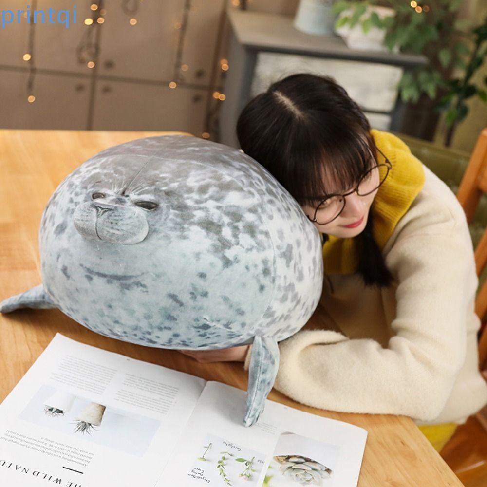 PRINTQI Blob Seal หมอน, ของเล่นตุ๊กตาซีลขนาดใหญ่น่ารัก, อินเทรนด์อ้วน PP Cotton ตุ๊กตาสัตว์ตุ๊กตาของเล่นผู้ใหญ่