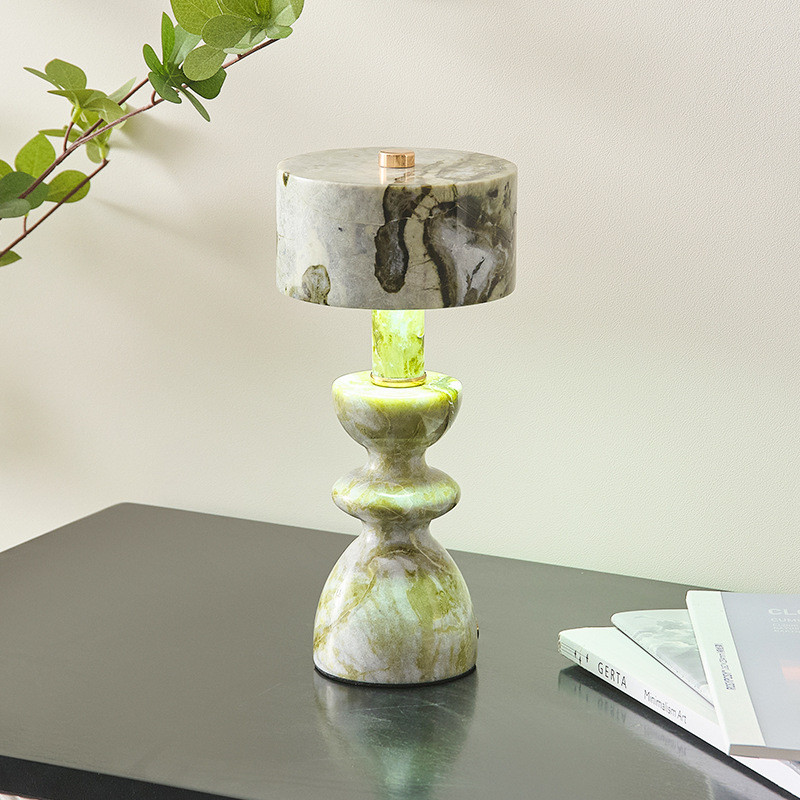 Marble and jade table lamp, coffee table bar lamp, Nordic creative simple rechargeable bedside night