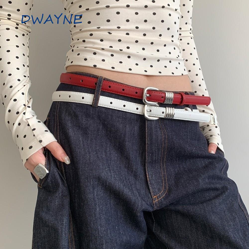 เข็มขัดผู้หญิงDWAYNE สีแดงและดำPU สไตล์Y2K สำหรับสวมใส่กับยีนส์