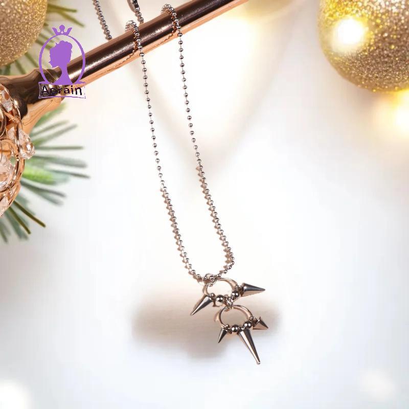เครื่องประดับสแตนเลส.spike ball necklace.สไตล์_unisex_gothic_grunge.ของขวัญพิเศษ