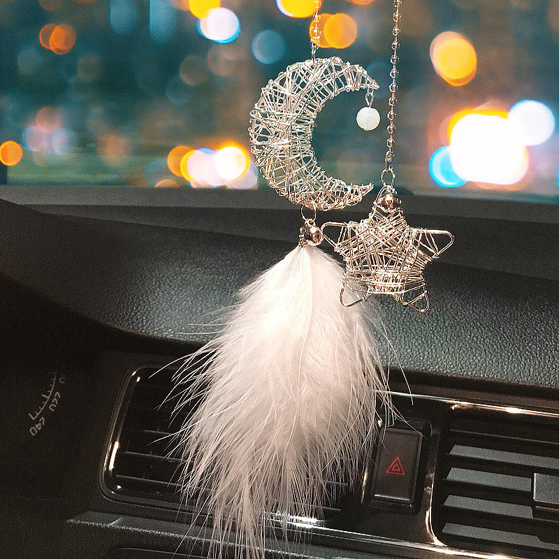INS Star Moon Feather จี้รถ Dream Catcher กระจกมองหลังแขวนเครื่องประดับสําหรับผู้หญิง