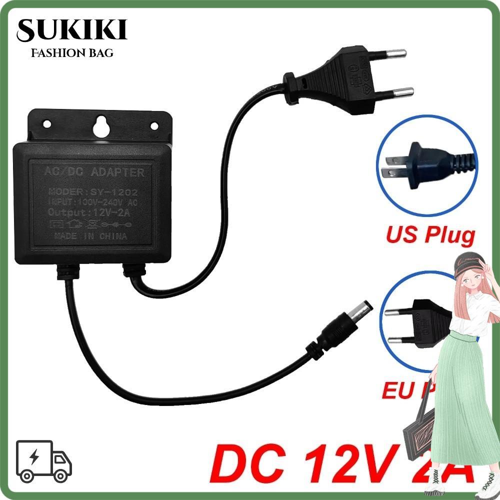 SUKIKI อะแดปเตอร์แหล่งจ่ายไฟกล้อง,สีดํา DC12V 2A Power Adapter,Professional EU Plug AC100V-240V อินพุตกันน้ํากล้อง Charger กลางแจ้ง