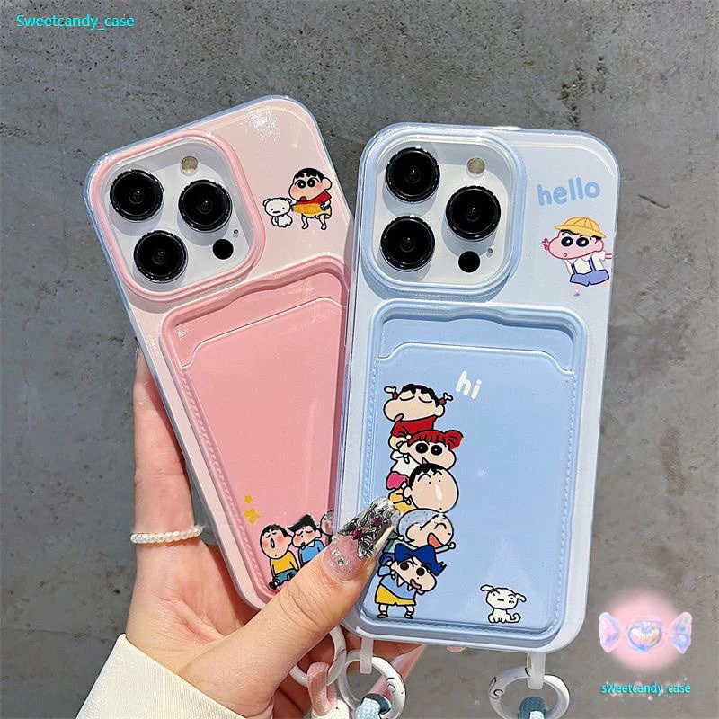 ของมาใหม่ เคสสำหรับไอโฟน11 คู่ชินจาน Nene เคสช่องใส่การ์ดสายข้อมือ For iPhone17 16 11 12 13PROMAX 14 15PLUS 7/8 SE2 XSXR
