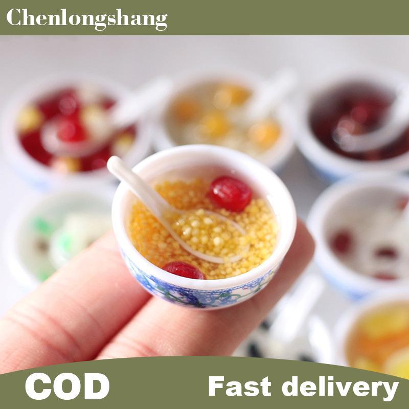 Chenlongshang 1:6 Mini Dollhouse Bowl ขนมหวานอาหารสําหรับตุ๊กตาอุปกรณ์ตกแต่งห้องครัวของเล่น EN