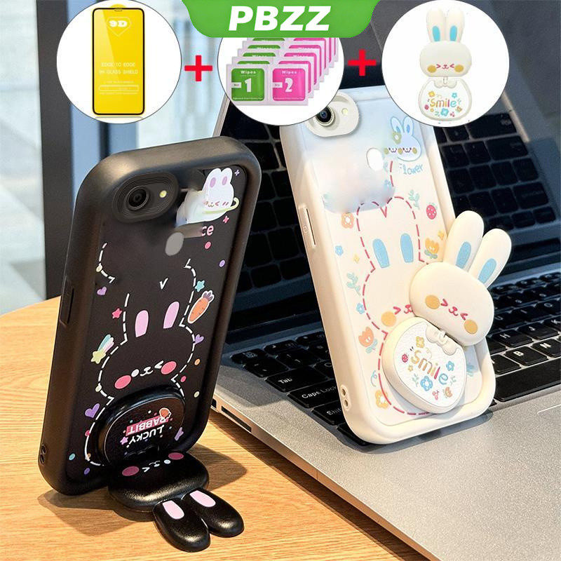 PBZZ เคสสําหรับ OPPO F5 a37 a83 F7 เคสโทรศัพท์ Softcase ซิลิโคนกันกระแทกปกดีไซน์ใหม่กระต่ายความงามพร้อมที่วางและฟิล์มนุ่ม JTMCETZJ01