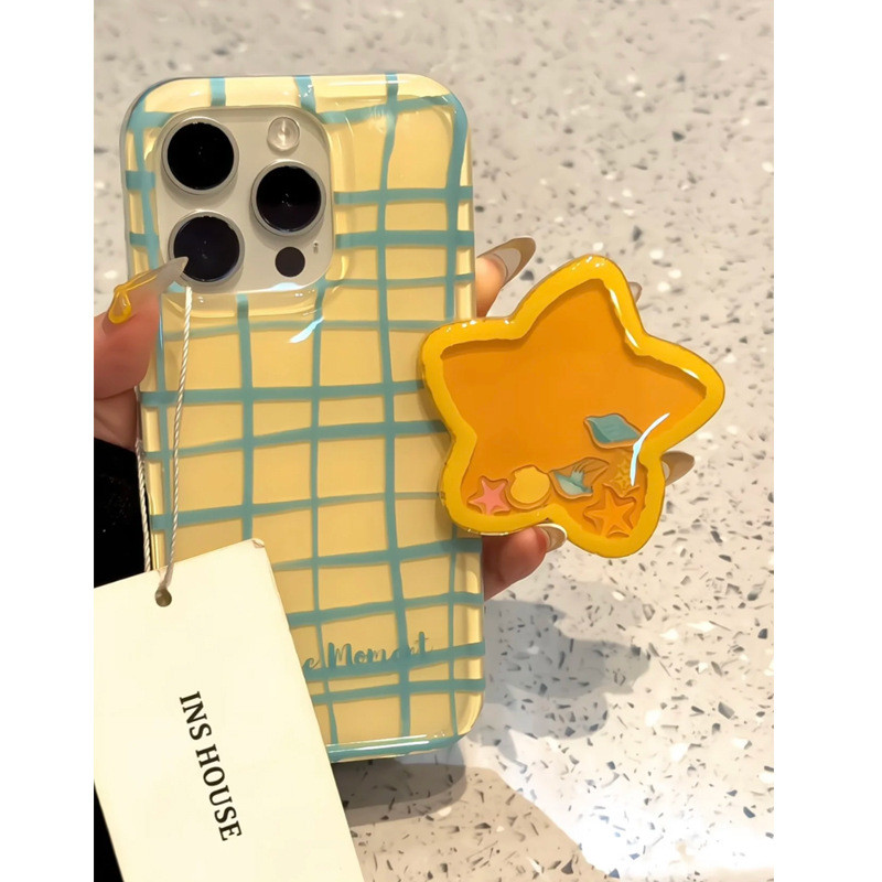 ขาตั้งเพลงเขย่าดาวลายสก๊อตสีฟ้าเหมาะสําหรับ ihone16promax เคสโทรศัพท์ Apple 15pro141326.3.16