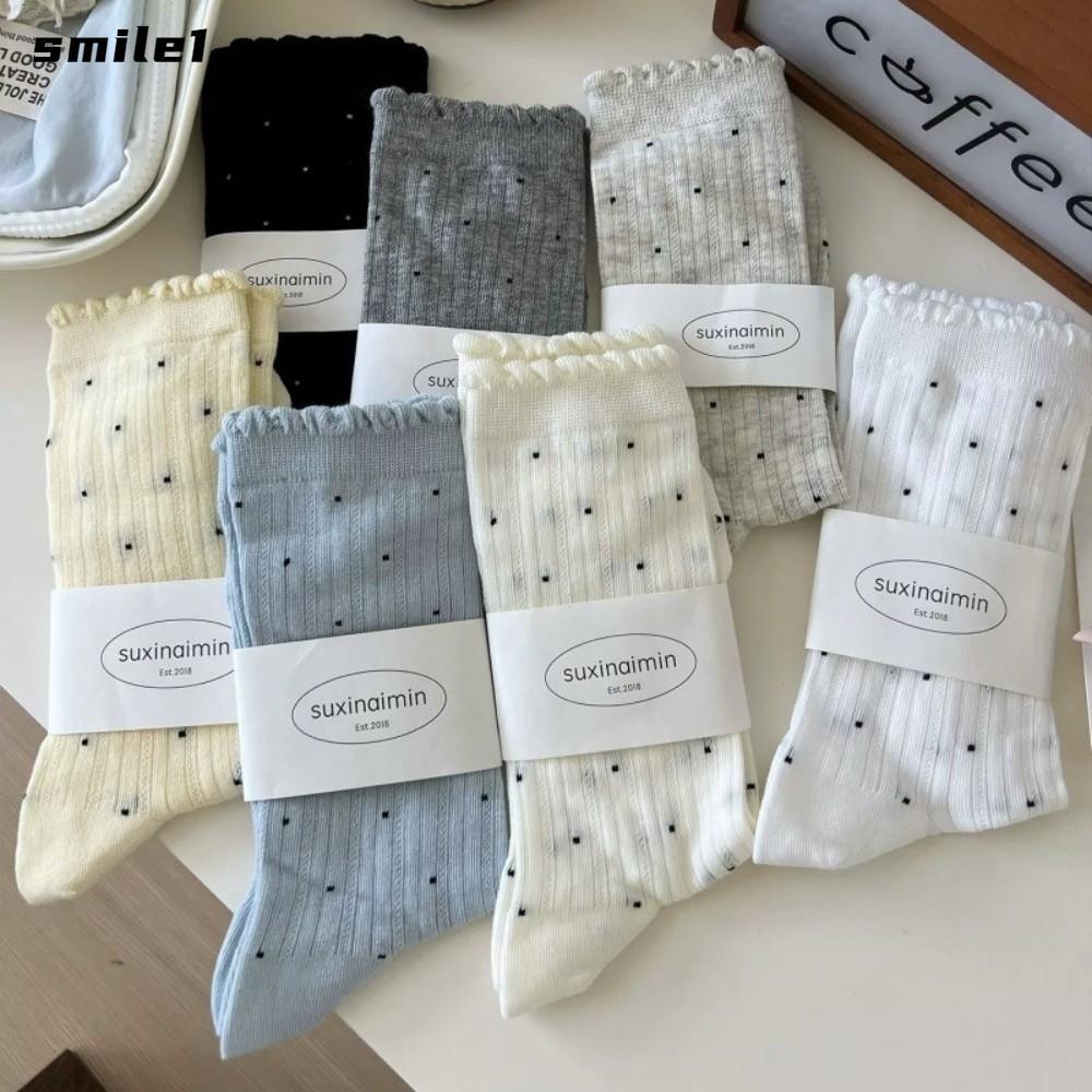 SMILE Women Socks, Polka Dot Soft Thin Socks, Fashion Comfort Breathable Mid Tube Socks Women