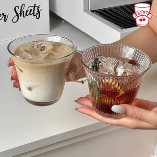 แก้วกระจกรูปทรงกรวย 2 แบบ (ลายริ้ว/ใส) 260ml | แก้วกาแฟเย็น อเมริกาโน่ วิสกี้ | สไตล์อินสตา ปลอดสารตะกั่ว