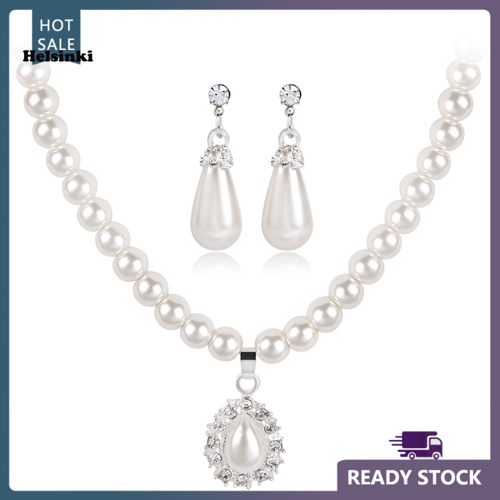 HLS จี้หยดน้ํามุกเทียมเจ้าหญิงสไตล์รอยัลต่างหูสร้อยคอหรูหรา