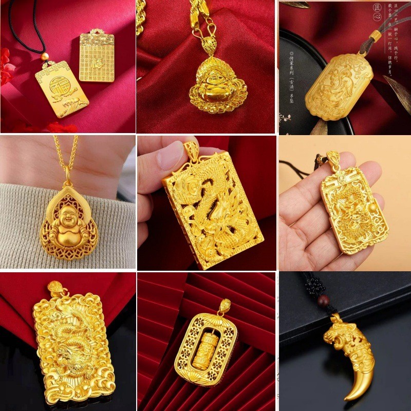 Live Men Gold-Plated Big Tag สร้อยคอเปลวไฟ Baifu Dragon ยี่ห้อ Guanyin Maitreya พระพุทธรูปจี้สร้อยคอ 318