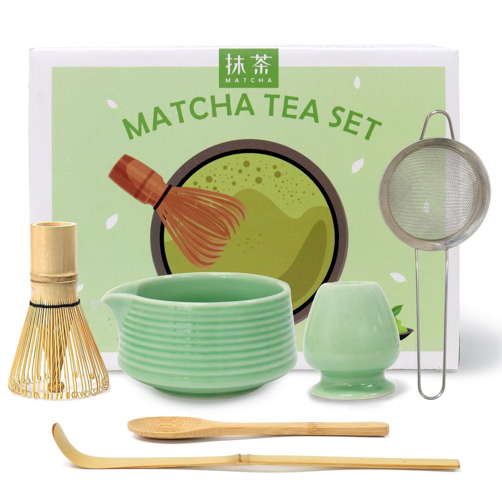 Matcha Tea Ceremony Set 6-Piece Kit for Beginners, Includes Tea Bowl, Whisk, Scoop, Whisk Holder, Ma
