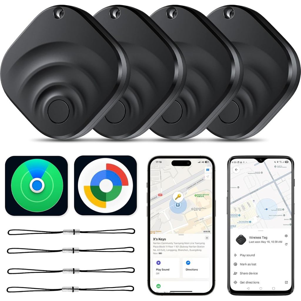 4 แพ็ค Dual System Tracker สําหรับ iOS และ Android Bluetooth Tracker แท็กอัจฉริยะเข้ากันได้กับ Apple