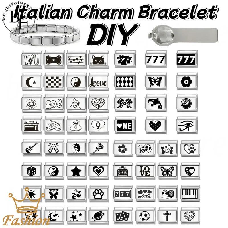 แกะสลัก Checkerboard 777 สร้อยข้อมือ Charm อิตาเลี่ยน Fit 9 มม.สร้อยข้อมือสแตนเลส DIY เครื่องประดับทําอุปกรณ์เสริม Retro บุคลิกภาพโมดูลสร้อยข้อมืออุปกรณ์เสริม