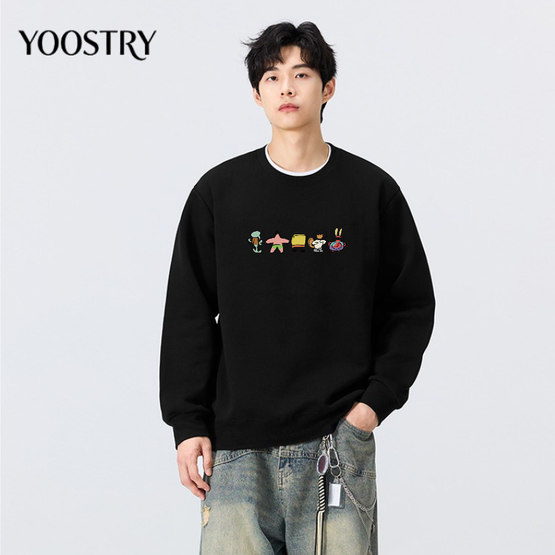 YOOSTRY เสื้อผู้ชาย เสื้อกันหนาว คอกลม ผ้าเกล็ดปลา ทรง Oversize สไตล์วินเทจ M-5XL