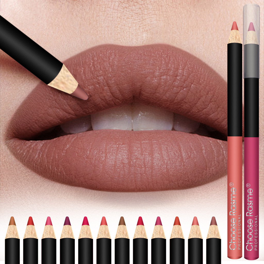 12-Color Velvet Matte Lip Liner Set – ติดทนนาน, Smudge-Proof, Nude & Mauve Shades, Retractable Lip P