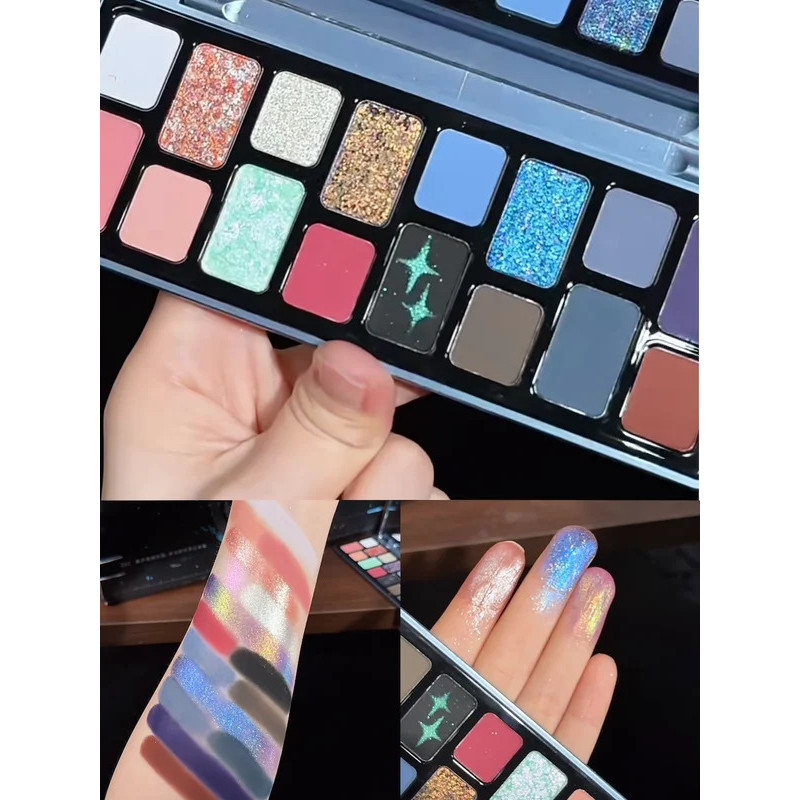 Qianyan Cheeryep 16 สีอายแชโดว์ Palette Glitter Chamelon Matte Pearlescent แฟลชแผ่น Cowherd เลื่อม