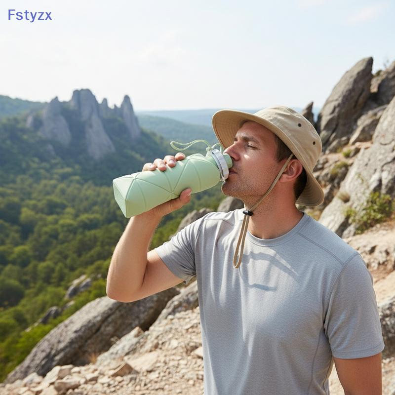 Fstyzx 600ML ซิลิโคนสําหรับกีฬา Tumbler รั่วนํากลับมาใช้ใหม่พับขวดน้ําพับได้ FY