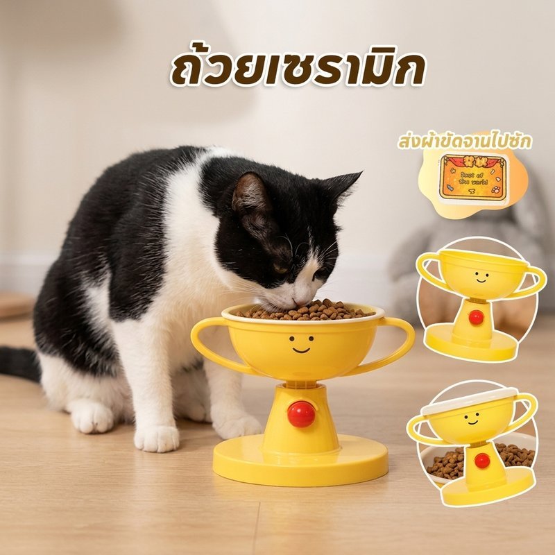 ชามอาหารแมว ชามอาหารสุนัข ปรับระดับความสูงได้ ป้องกันกระดูกคอ ปรับมุมได้60องศา ถอดออกได้ กันลื่น