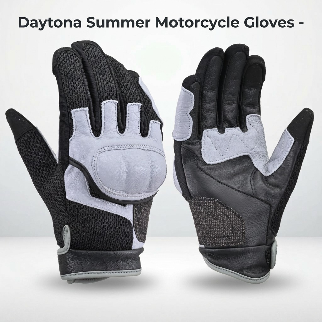 Daytona Summer Motorcycle Gloves - Mesh Leather (Goat Leather) - Smartphone Compatible - Punching Le