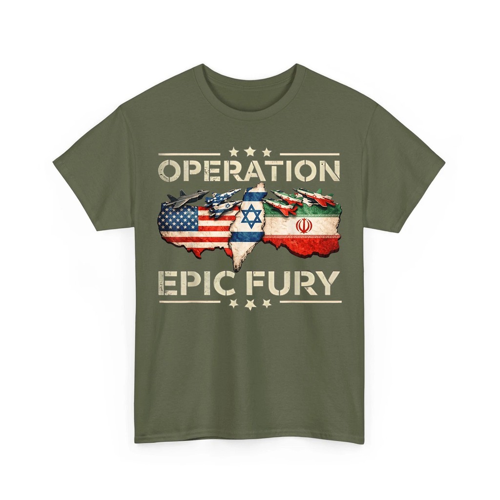 เสื้อยืดผู้ชาย cotton tee Operation Epic Fury เสื้อยืด, Israel Iran Flag Patriotic Vintage เสื้อยืด 