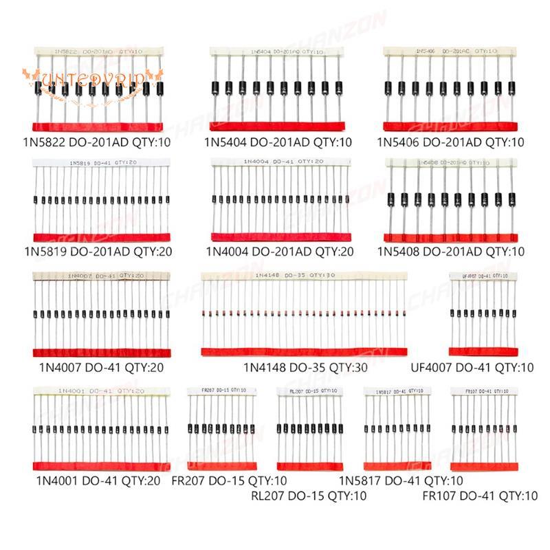[Quick U]200 ชิ้น Fast Switching Schottky Diode Kit 1N4001 1N4004 1N4007 1N5408 UF4007 FR207 1N5817 