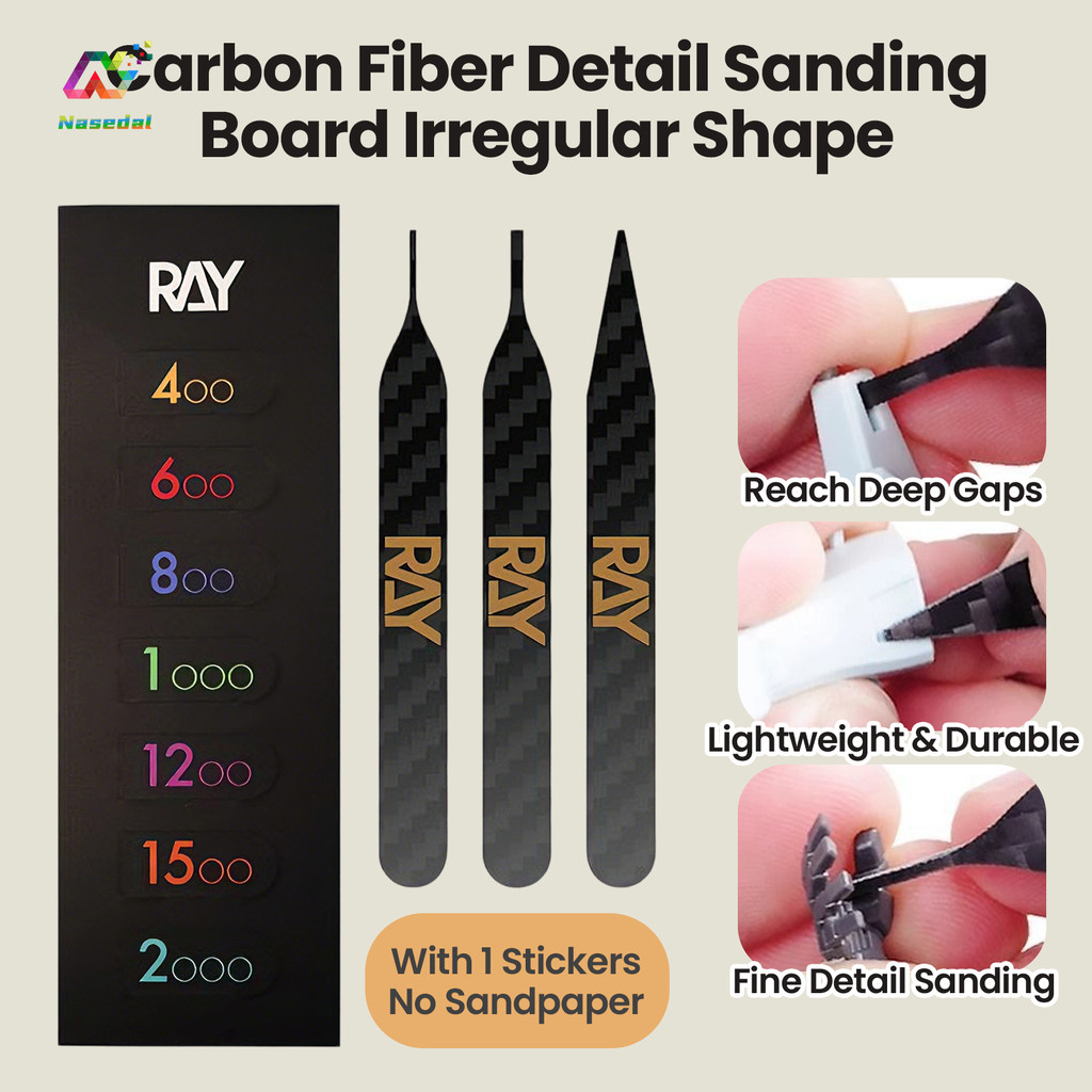 Ray Studio ไม่สม่ําเสมอคาร์บอนไฟเบอร์รายละเอียด Sanding Board Ultra Thin 1 มม.ชุด 3 รุ่นรายละเอียดเค