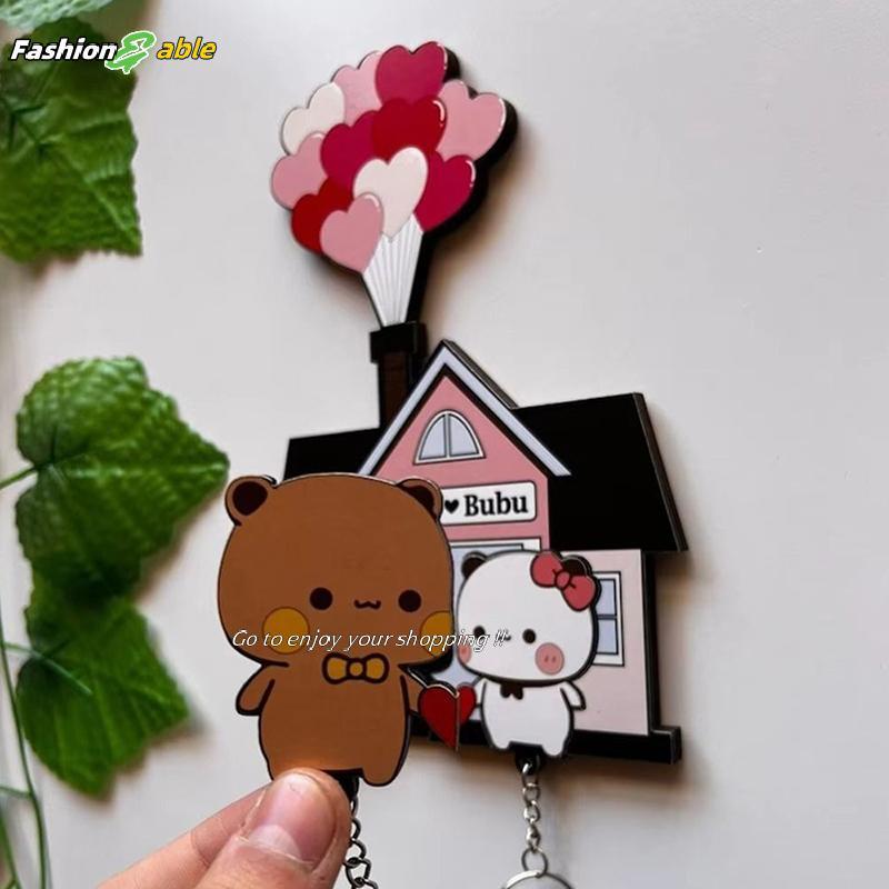 แฟชั่น.shop03 Wall Key ผู้ถือ Panda Bubu และ Dudu อะคริลิคพวงกุญแจแขวนการ์ตูน Bapa Charm Key แหวนจี้