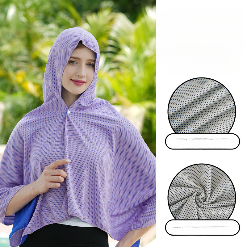 Quick-Drying Cape Sun Protection Cooling Hooded Shirt Summer Beach Cape Bath Towel Cloak