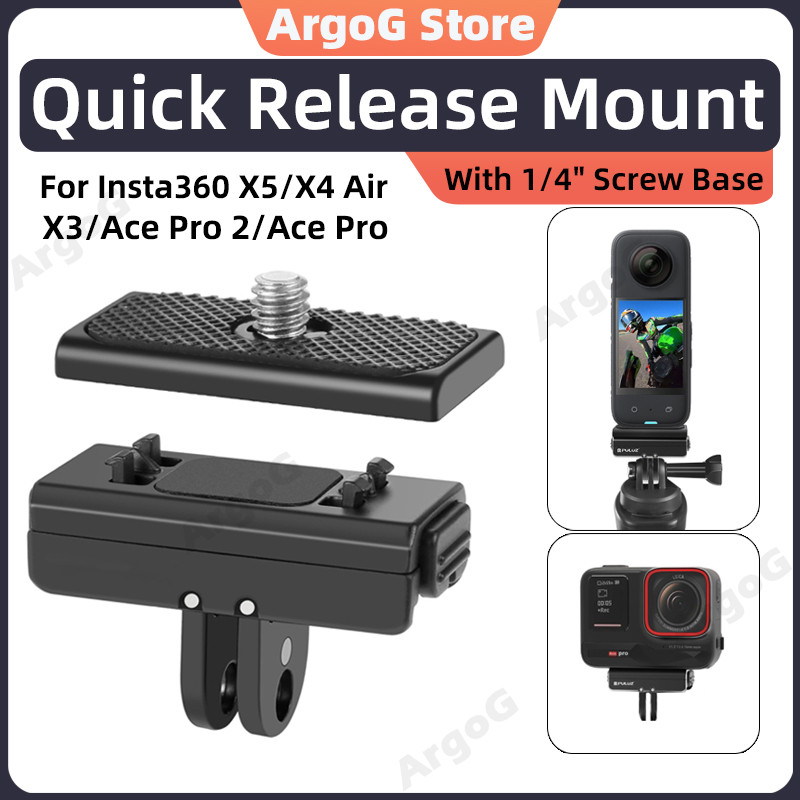 ArgoG Magnetic Quick Release Mount สําหรับ Insta360 Ace Pro 2 / Pro / X5 / X4 Air พร้อม 1/4 "ฐานสกรูอลูมิเนียมขยาย Mount Adapter