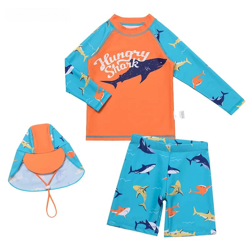 ชุดว่ายน้ำเด็กผู้ชายแขนยาว Anti-UV แบบ Rash Guard สำหรับชายหาดและว่ายน้ำ