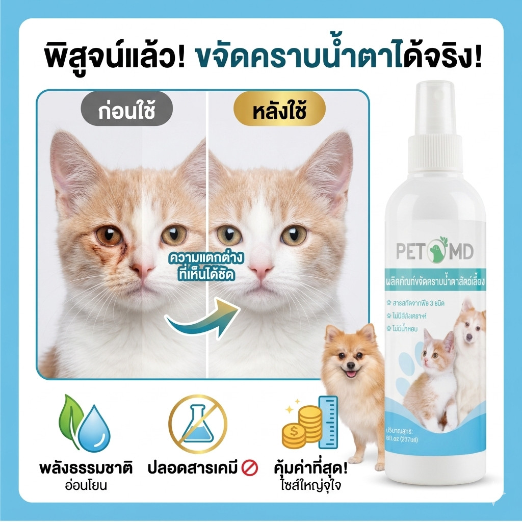 SURE×PetMD น้ำยาเช็ดคราบน้ำตา 237ml เช็ดสะอาดดียิ่งขึ้น ปราศจากน้ำหอมและสีสังเคราะห์ อ่อนโยนพิเศษต่อดวงตา