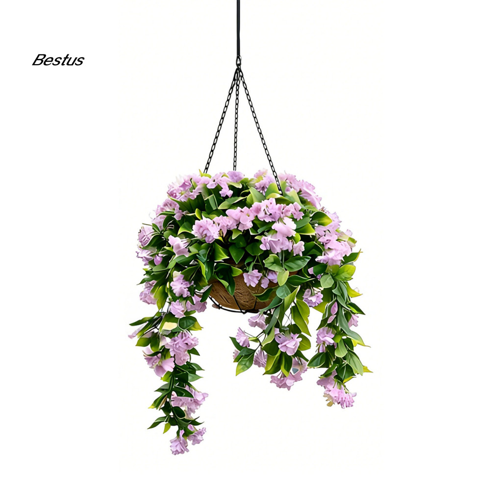 เบส|  ปลอม Crape Myrtle ดอกไม้แขวนตะกร้าดอกไม้ 15 Faux Crepe Myrtle ตะกร้าแขวน Uv ทนดอกไม้ประดิษฐ์กล