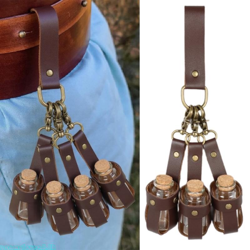 Yml2 Potion Bottle with Leather Holder Wizard Potion Glass Holder with Cork Stoppers